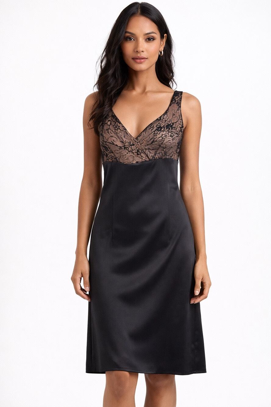 Vintage 1990s Allen B by Allen Schwartz Black Lace Slip Dress XS